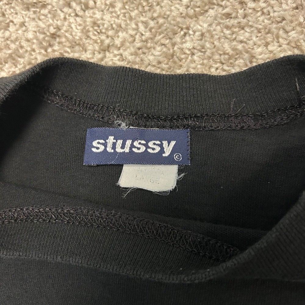 Vintage Stussy Long Sleeve Shirt Men Size Large Made In USA Black Logo Skater - Picture 7 of 9